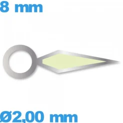 Aiguille argenté à l'unité diamètre : 2,00 mm  taille : 8 mm cadran central des heures de mouvement montre luminescente