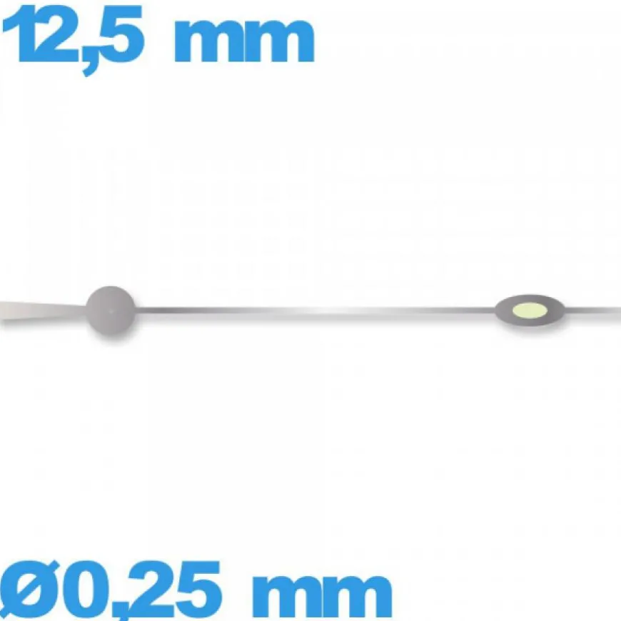 Aiguille cadran principal (seconde) Horotec à l'unité Ø0,25 mm taille : 12,5 mm lumineuse mouvement - argenté