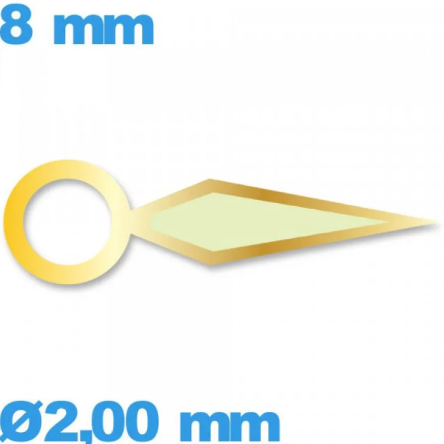 Aiguille des heures Ø2,00 mm long : 8mm lumineuse mouvement - doré