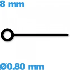 Aiguille des minutes noir pour mouvement de montre à l'unité Suisse diamètre : 0,80mm  taille : 8 mm