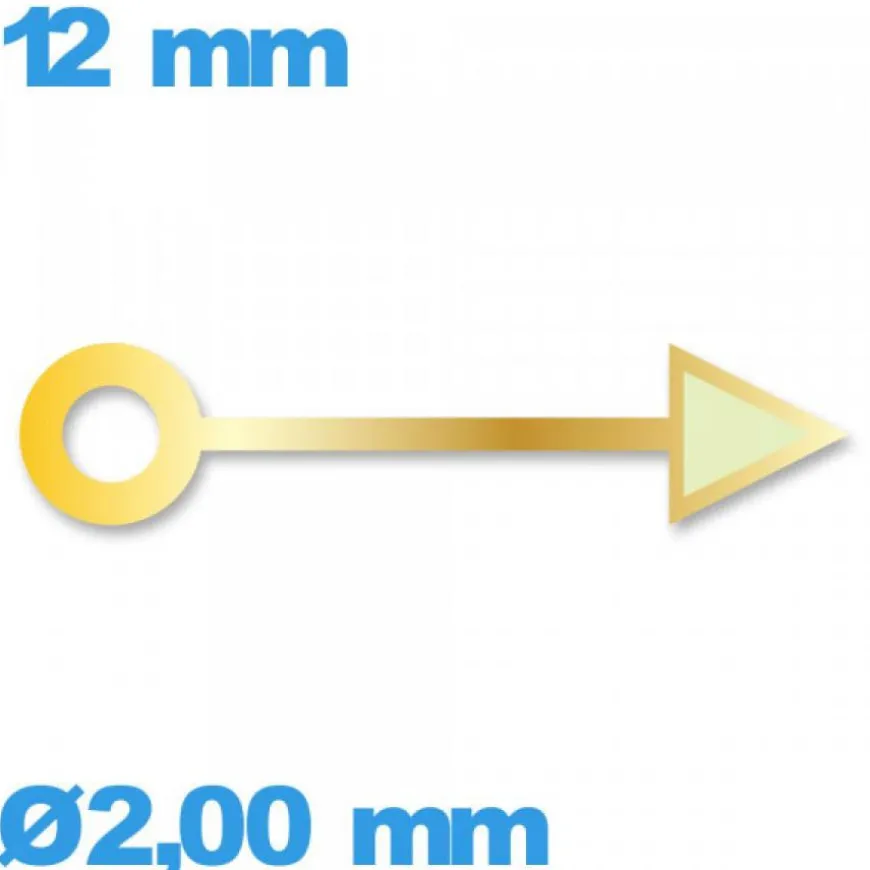 Aiguille (heure) cadran principal doré pour mouvement de montre diam : 2,00 mm longueur : 12mm