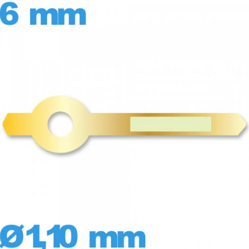 Aiguille (heure) marque Horotec seule diam : 1,10mm longueur : 6mm luminescente mouvement - doré