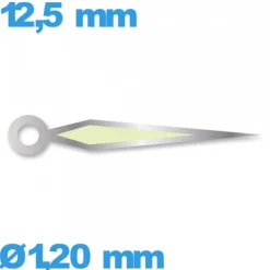 Aiguille luminescente des minutes argenté pour mouvement  à l'unité Suisse diam : 1,20mm  long : 12.5 mm