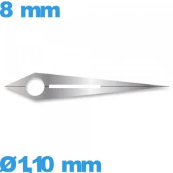Aiguille luminescente (heure) argenté  de montre à l'unité   Ø1,10 mm longueur : 8 mm