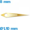 Aiguille à l'unité mouvement de montre phosphorescente doré diam : 1,10 mm  long : 8 mm  cadran principal des heures