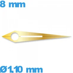 Aiguille à l'unité mouvement de montre phosphorescente doré diam : 1,10 mm  long : 8 mm  cadran principal des heures