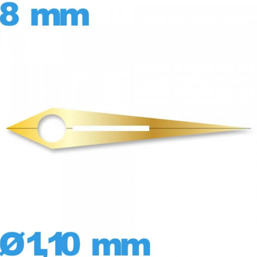 Aiguille à l'unité mouvement de montre phosphorescente doré diam : 1,10 mm long : 8 mm cadran principal des heures