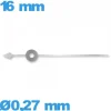 Aiguille à l'unité pour mouvement montre argenté diamètre : 0,27 mm  taille : 16 mm cadran central des secondes