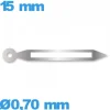 Aiguille à l'unité pour mouvement montre luminescente argenté  Ø0,70 mm  taille : 15mm marque Horotec cadran principal (minute)