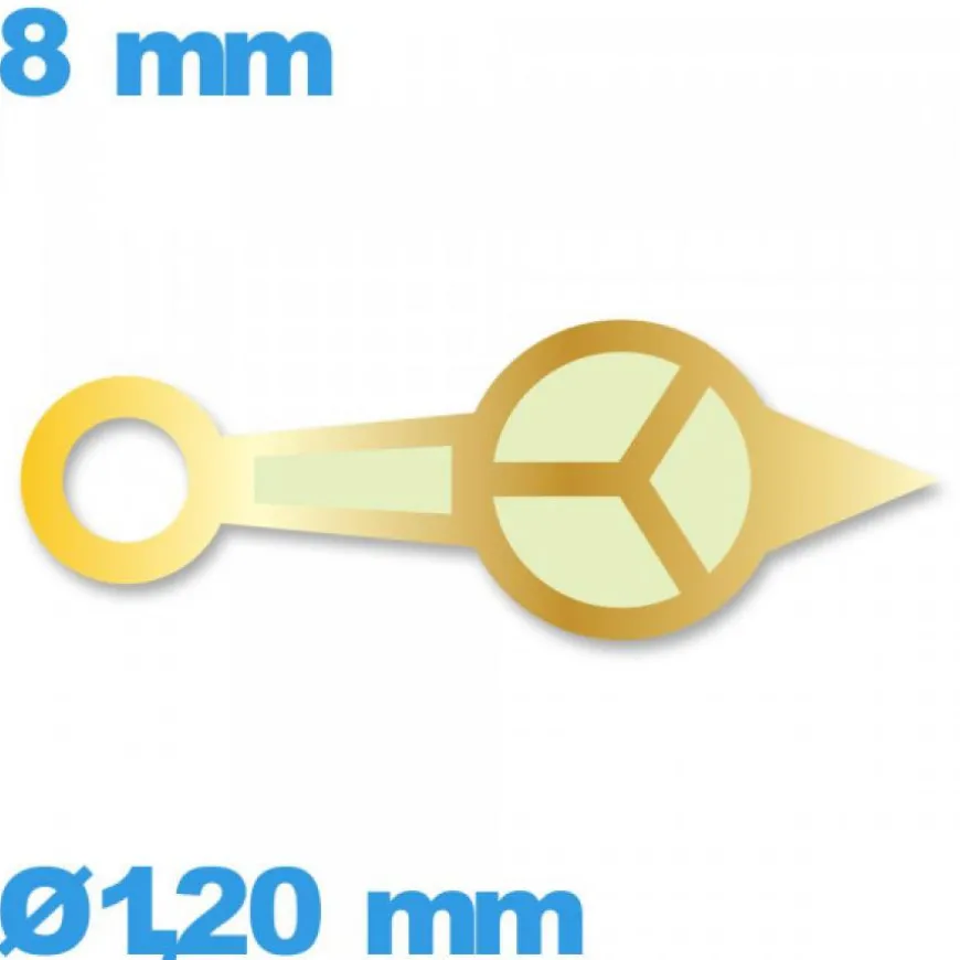Aiguille marque Horotec doré seule Ø1,20 mm taille : 8mm cadran central des heures de mouvement de montre lumineuse
