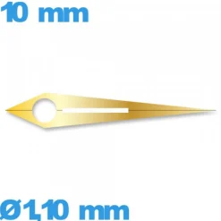 Aiguille phosphorescente (heure) cadran central doré pour mouvement  seule  diam : 1,10mm   taille : 10 mm