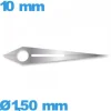 Aiguille phosphorescente (heure) argenté pour mouvement montre seule  diam : 1,50mm   taille : 10mm