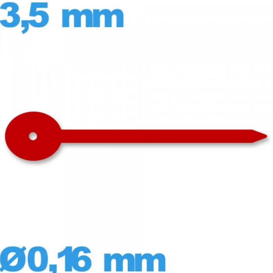 Aiguille seule de montre rouge diam : 0,16 mm long : 3,5mm de sous-cadran