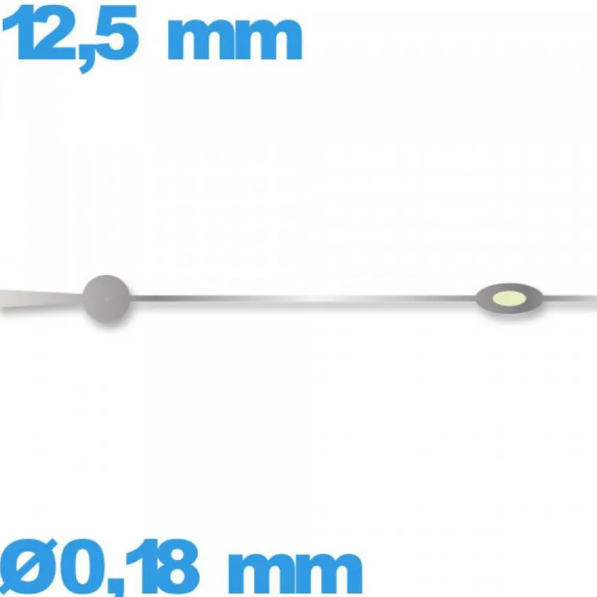 Aiguille seule montre luminescente argenté Ø0,18 mm longueur : 12,5mm de marque Horotec des secondes Suisse