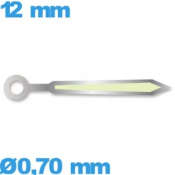 Aiguille Suisse diamètre : 0,70 mm longueur : 12 mm phosphorescente cadran central (minute) argenté mouvement  à l'unité