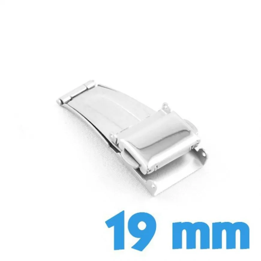Attache 19 mm deployante argent acier avec bouton ouverture