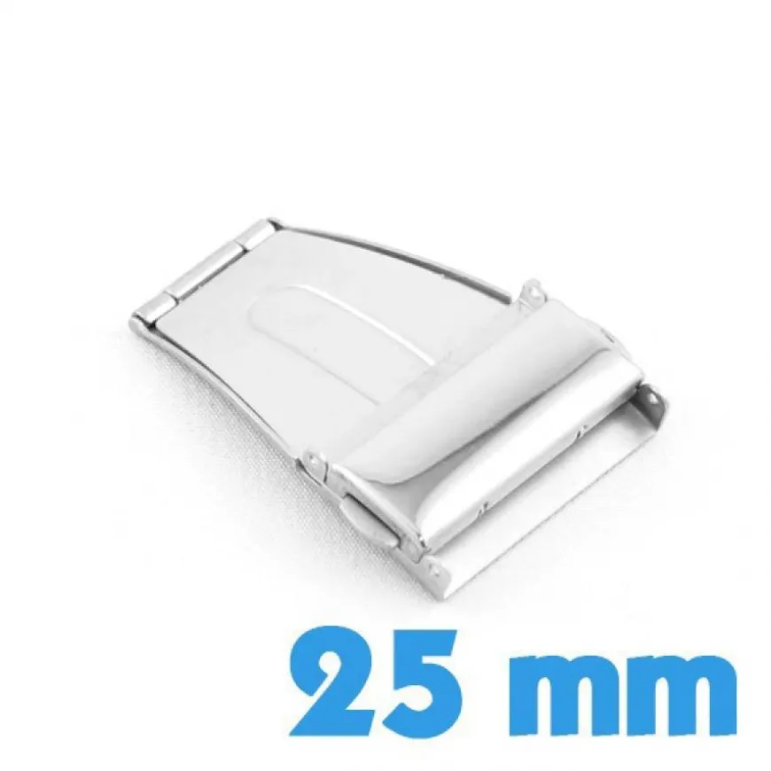 Attache montre 25 mm acier argenté déployant avec bouton