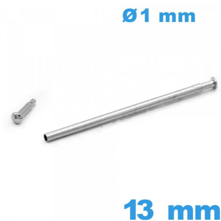 Barre de Montre argenté à Capuchon Pression 13 mm - Diamètre 1 mm