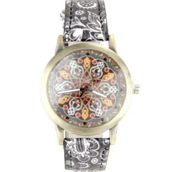 Belle montre femme motif mandala retro bracelet cuir