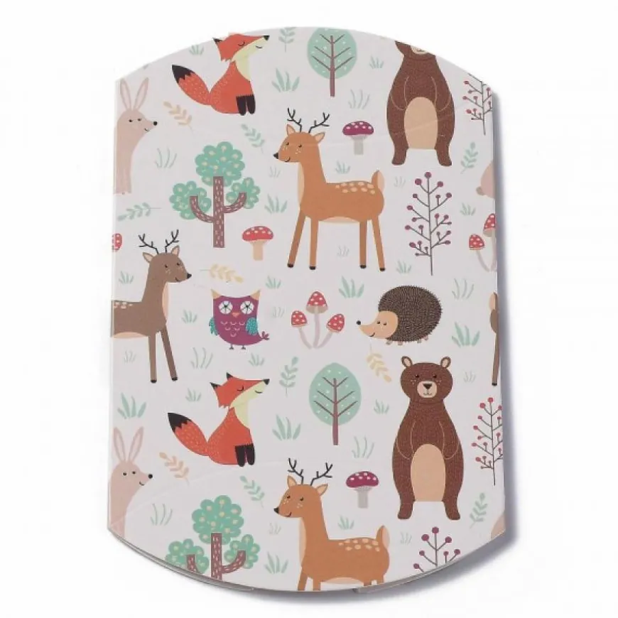 berlingot blanc pour toutes les occasions avec imprimés animaux ( lapin, renard, herisson, ours, ) carton