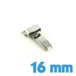 Boucle déployante 16 mm pour bracelet montre silicone cuir plastique argentée