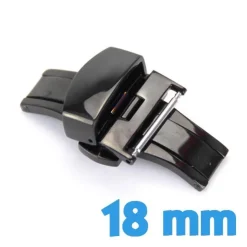 Boucle 18 mm noir papillon acier inoxydable avec bouton ouverture