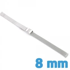 Bracelet Acier Inoxydable maille milanaise Argenté 8 mm pour montre