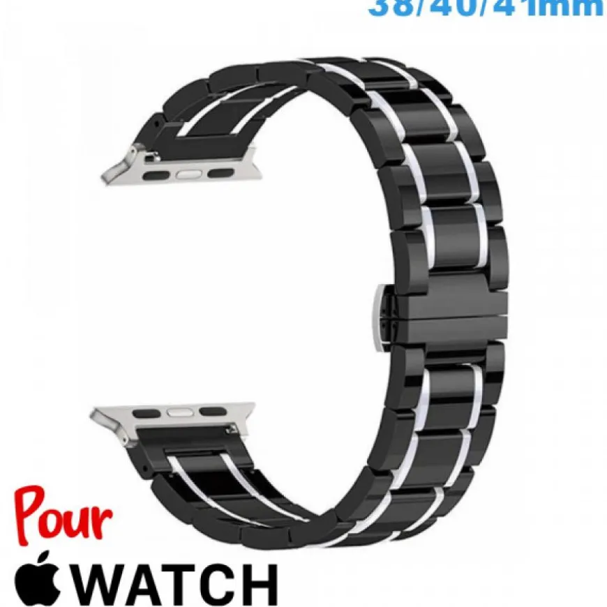 Bracelet Ceramique 38mm Noir pour montre Apple Watch