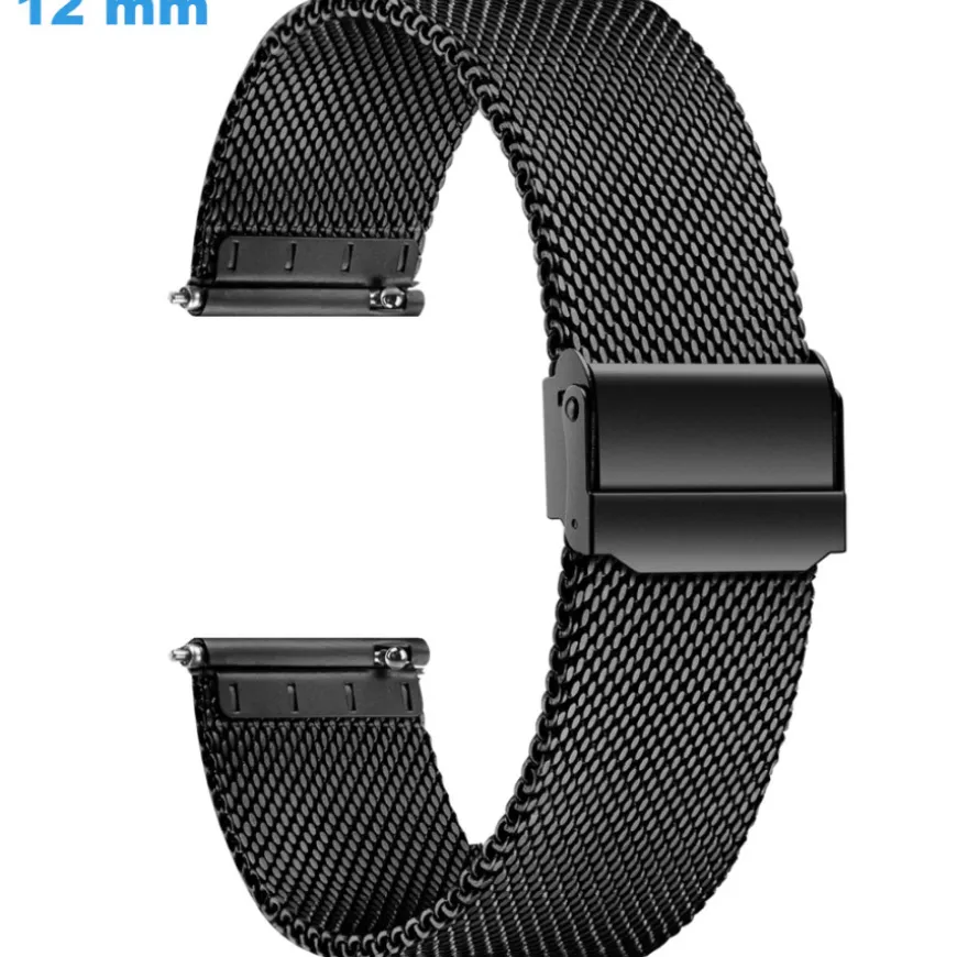 Bracelet Coulissant Noir 12 mm Acier Inoxydable de montre