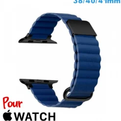Bracelet Cuir Micro Fibre 38 mm Bleu montre pour Apple Watch