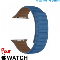 Bracelet Cuir Micro Fibre 42mm Bleu montre pour Apple Watch