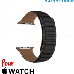 Bracelet Cuir Micro Fibre Noir de montre pour Apple Watch 42 mm