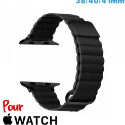 Bracelet Cuir Micro Fibre Noir pour montre Apple Watch 38 mm