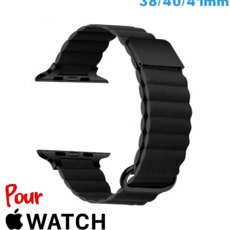 Bracelet Cuir Micro Fibre Noir pour montre Apple Watch 38 mm