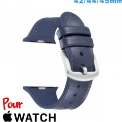 Bracelet Cuir 42mm Bleu montre pour Apple Watch