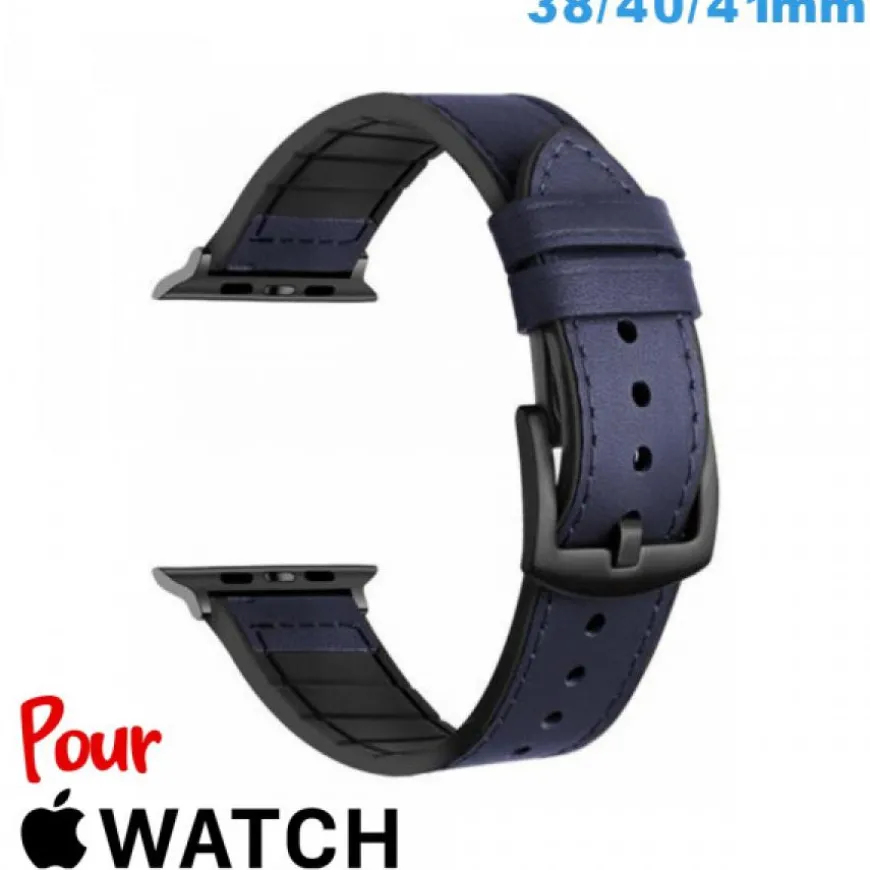 Bracelet Cuir 38mm Bleu pour montre Apple Watch