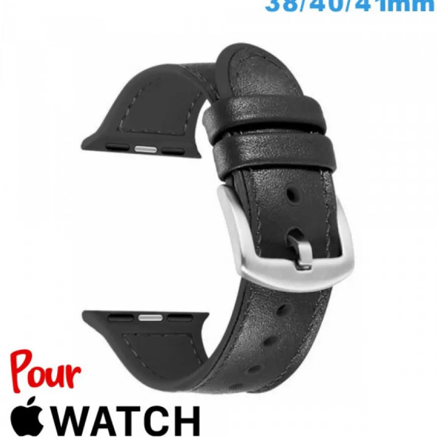 Bracelet Cuir 38 mm Noir pour montre pour Apple Watch