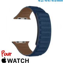Bracelet de montre Apple Watch Bleu fonce Cuir Micro Fibre 42mm