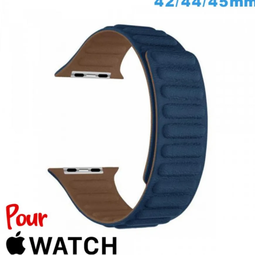 Bracelet de montre Apple Watch Bleu fonce Cuir Micro Fibre 42mm