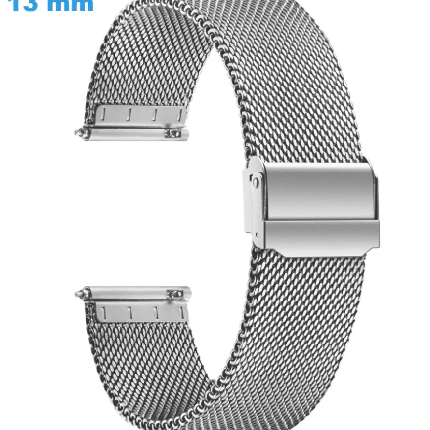 Bracelet de montre 13 mm Acier Inoxydable fermoir Coulissant Argenté
