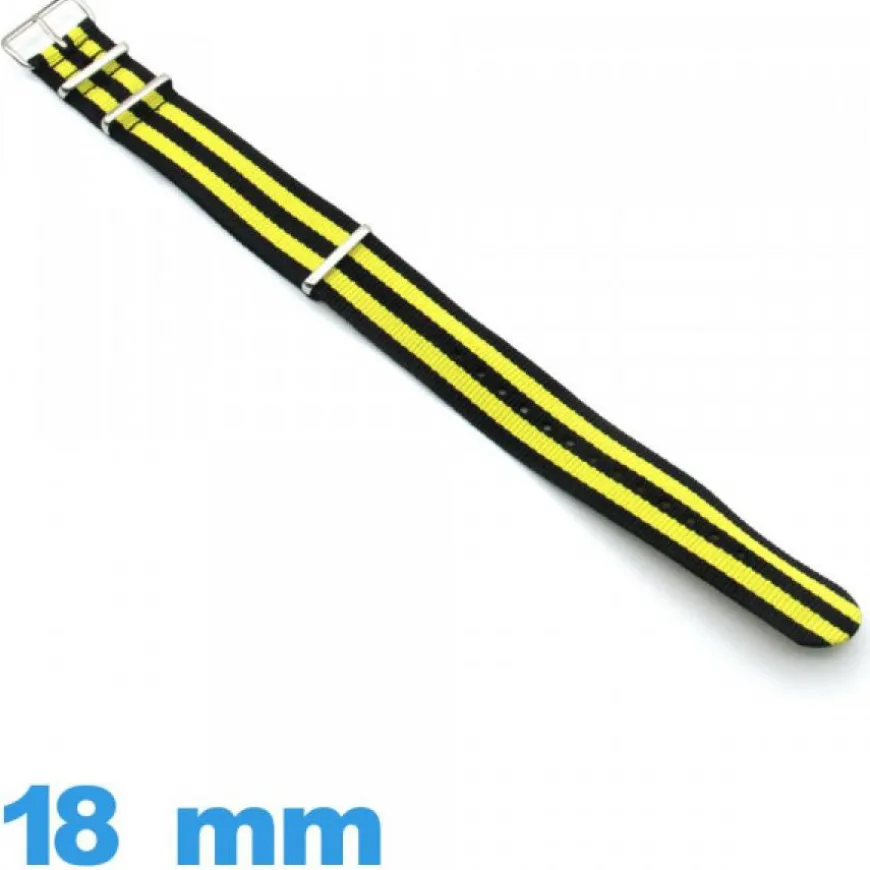 Bracelet de montre Nato 18mm Noir et Jaune Textile