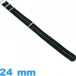Bracelet de montre Nato Noir et Vert  tissu 24mm