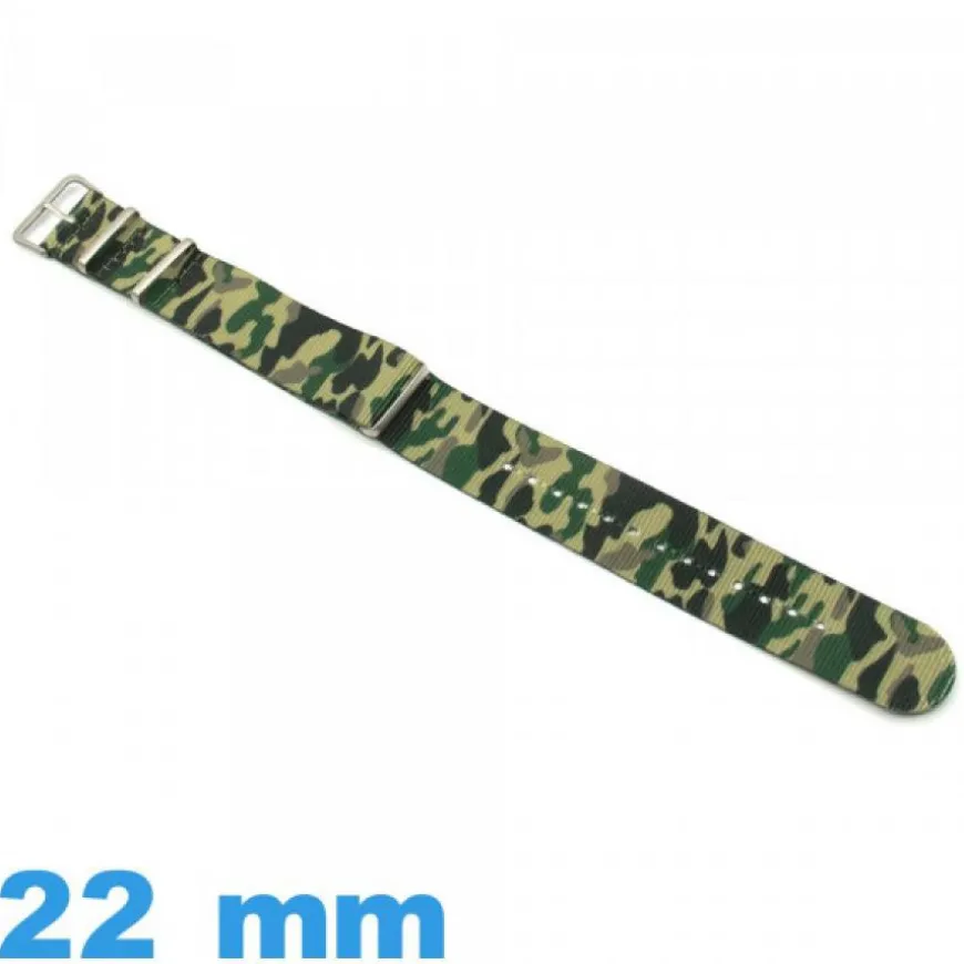 Bracelet de montre N.A.T.O Vert Camouflage Militaire tissu 22mm