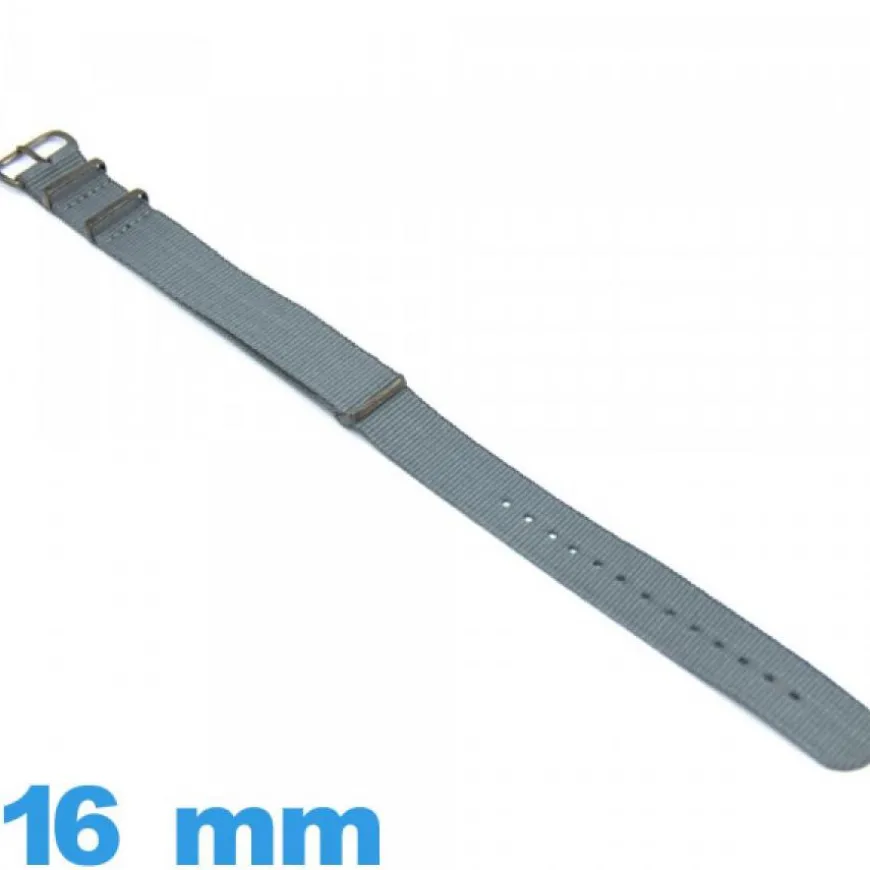 Bracelet de montre Textile Nato Gris 16 mm