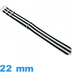 Bracelet de montre Textile Nato Noir et Blanc 22mm