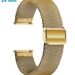 Bracelet fermoir Coulissant 24 mm Acier Inoxydable Doré pour montre
