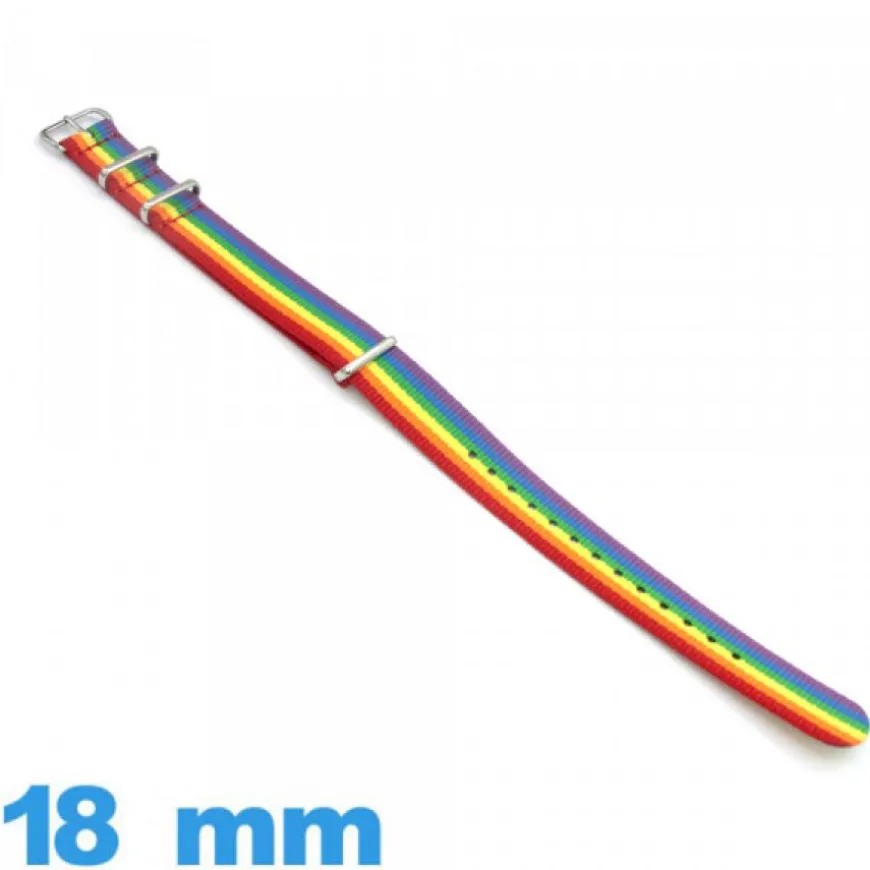 Bracelet LGBT Arc en Ciel NATO pour Montre 18 mm