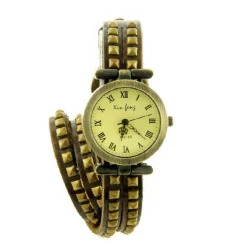 Bracelet long à clou montre femme pas chère cuir brun