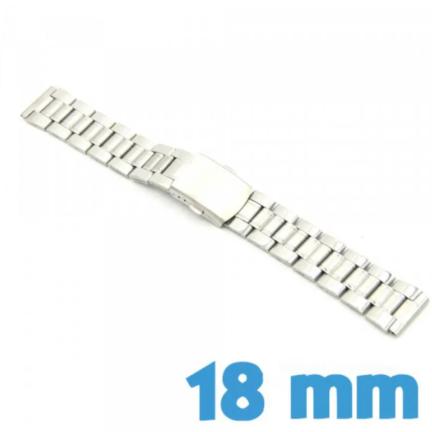 Bracelet 18mm Argenté montre Acier Inoxydable avec bouton