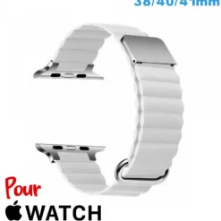 Bracelet 38mm Blanc de montre pour Apple Watch Cuir Micro Fibre